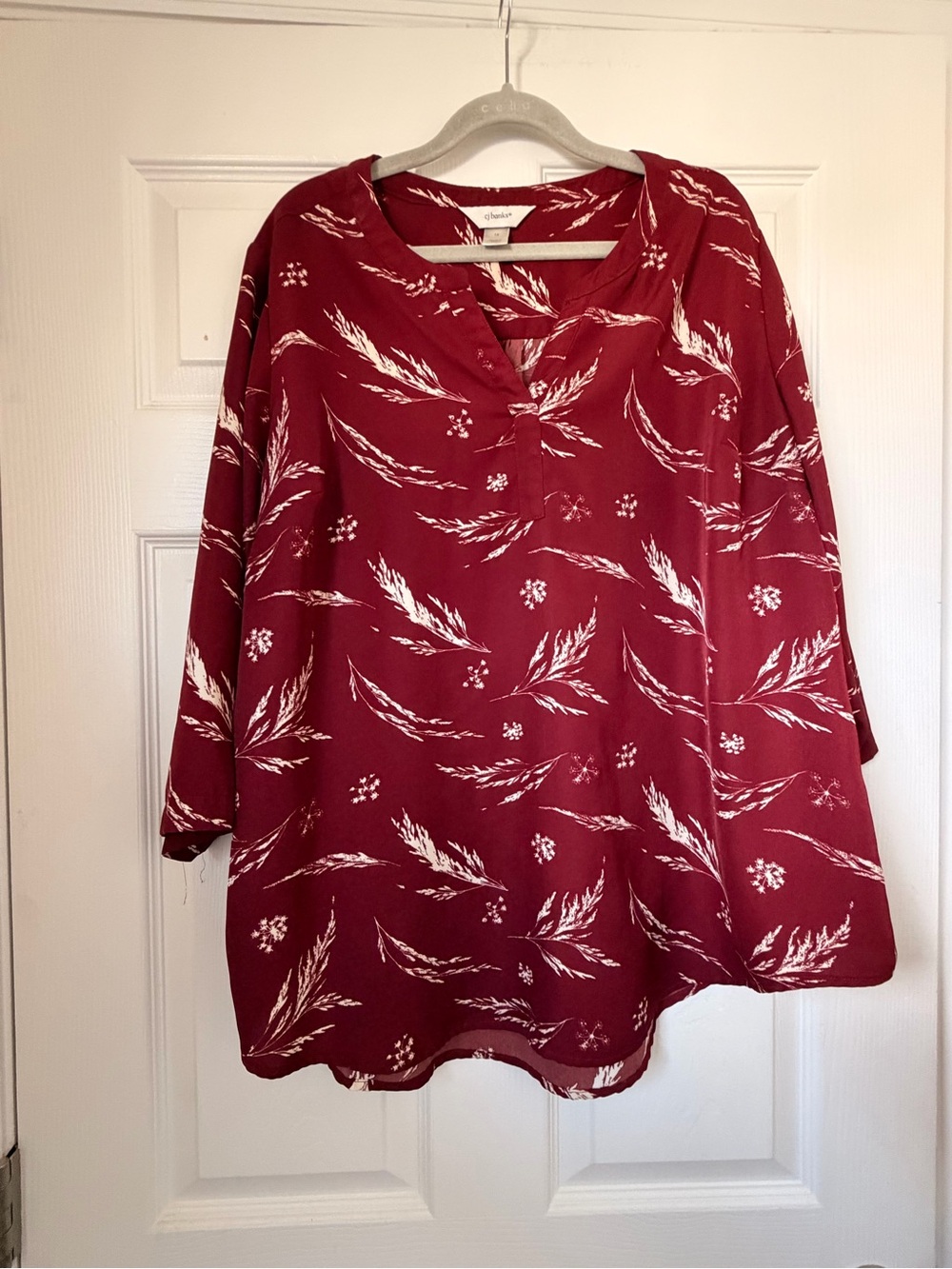 CJ Banks Red Printed V-Slit Tunic Top